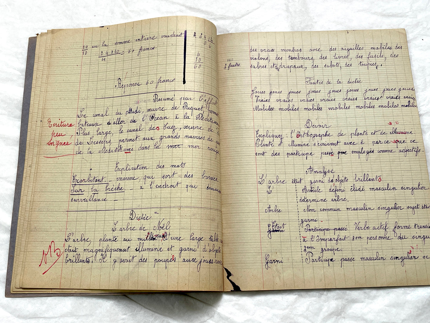1920s - French Schoolgirl's Notebook - Vintage French Manuscript - Primary Education Ephemera - Daily Life Document
