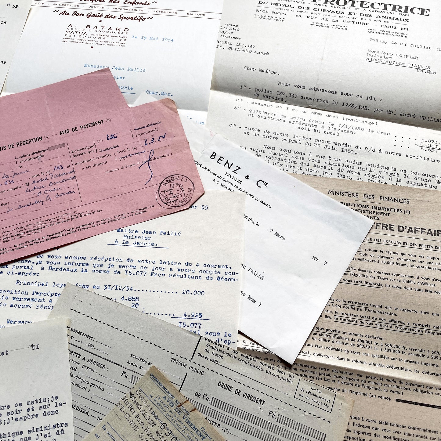 1950s - Vintage Ephemera Lot – French Letters, Invoices & Legal Documents from Notary Archive