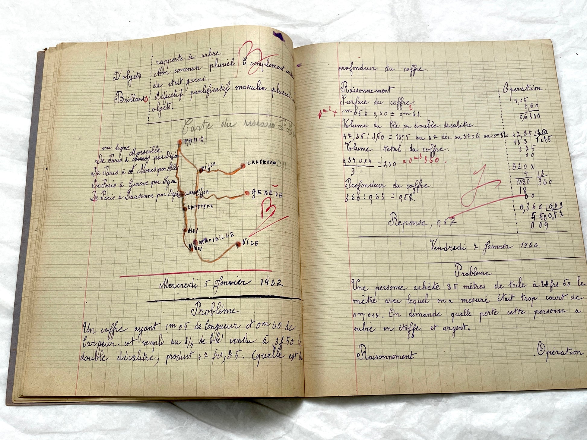 1920s - French Schoolgirl's Notebook - Vintage French Manuscript - Primary Education Ephemera - Daily Life Document