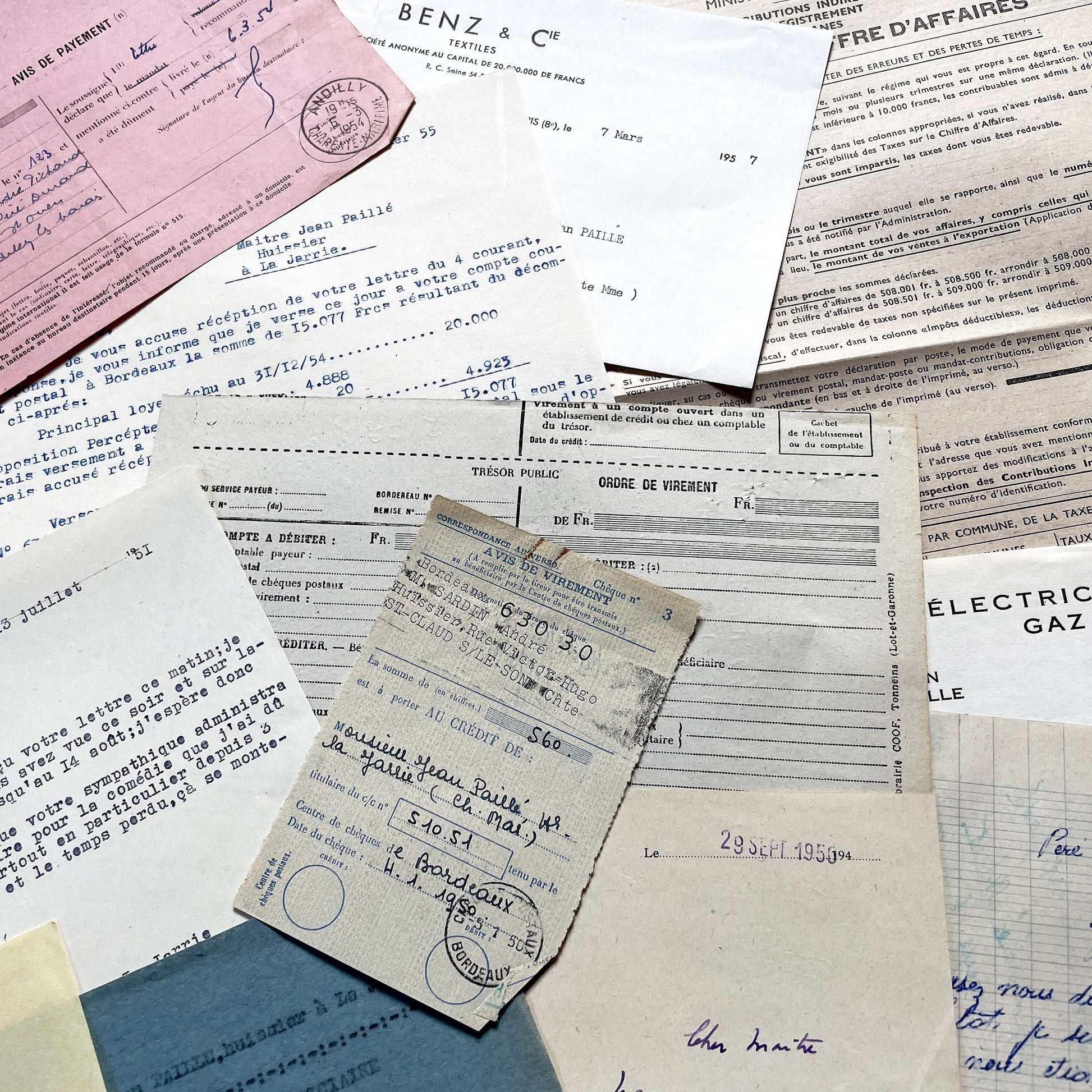 1950s - Vintage Ephemera Lot – French Letters, Invoices & Legal Documents from Notary Archive