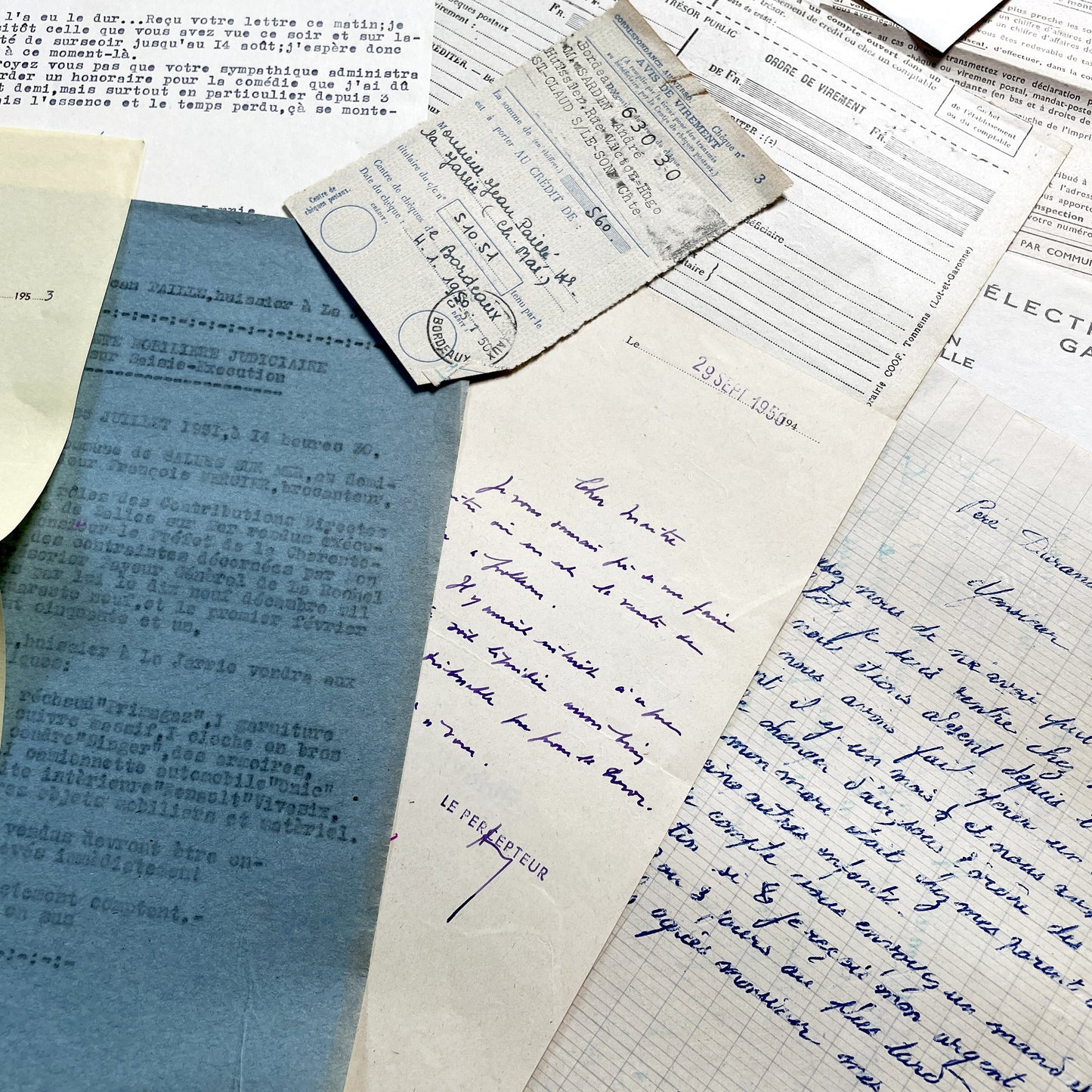1950s - Vintage Ephemera Lot – French Letters, Invoices & Legal Documents from Notary Archive