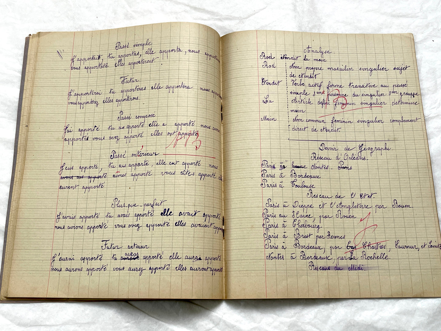 1920s - French Schoolgirl's Notebook - Vintage French Manuscript - Primary Education Ephemera - Daily Life Document