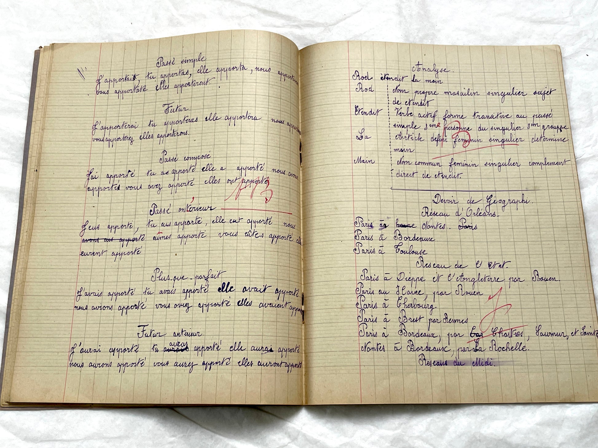1920s - French Schoolgirl's Notebook - Vintage French Manuscript - Primary Education Ephemera - Daily Life Document
