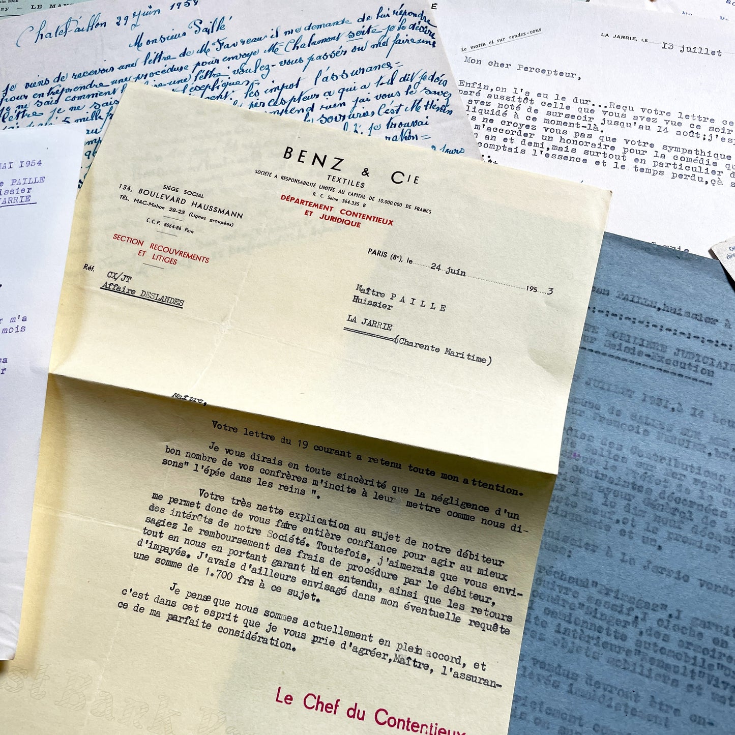 1950s - Vintage Ephemera Lot – French Letters, Invoices & Legal Documents from Notary Archive