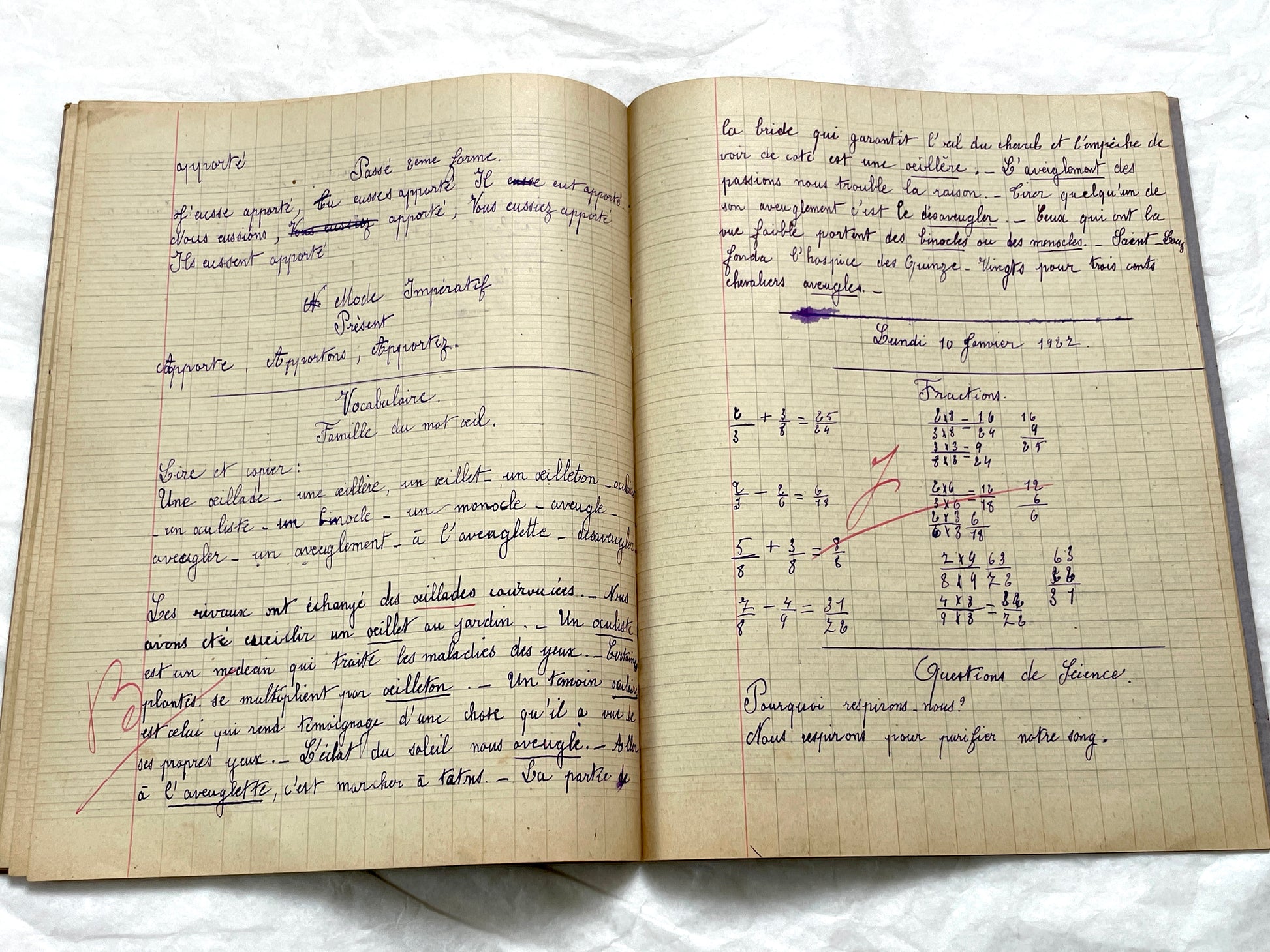 1920s - French Schoolgirl's Notebook - Vintage French Manuscript - Primary Education Ephemera - Daily Life Document