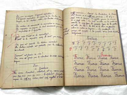 1920s - French Schoolgirl's Notebook - Vintage French Manuscript - Primary Education Ephemera - Daily Life Document