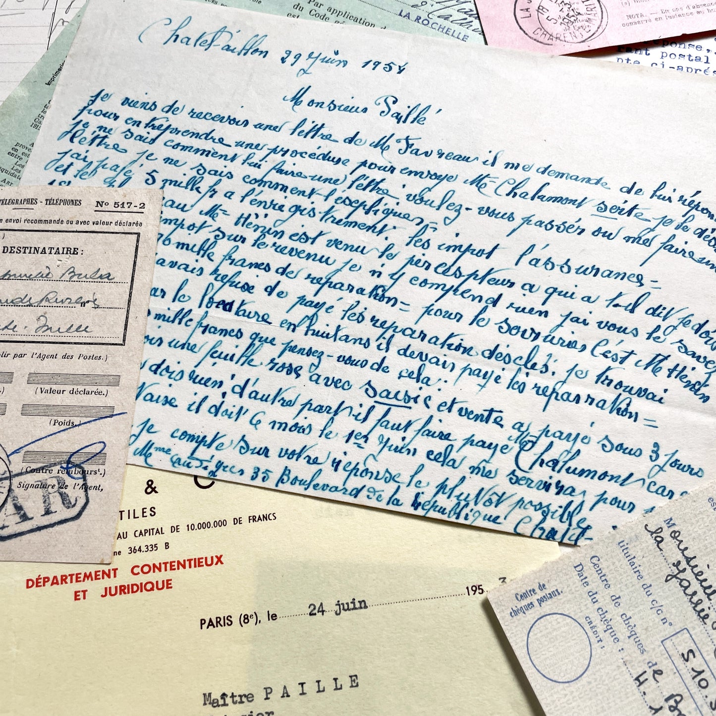 1950s - Vintage Ephemera Lot – French Letters, Invoices & Legal Documents from Notary Archive