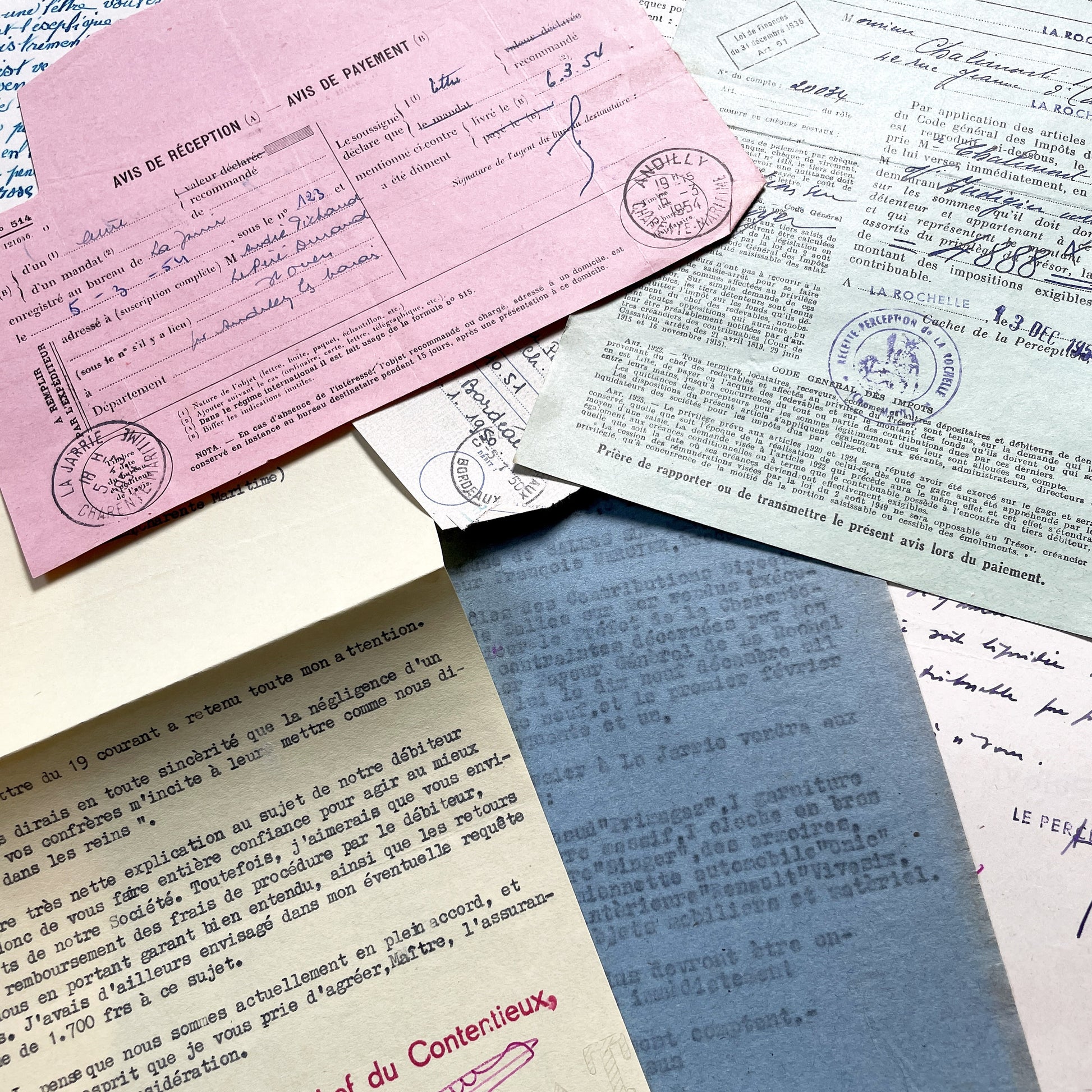 1950s - Vintage Ephemera Lot – French Letters, Invoices & Legal Documents from Notary Archive