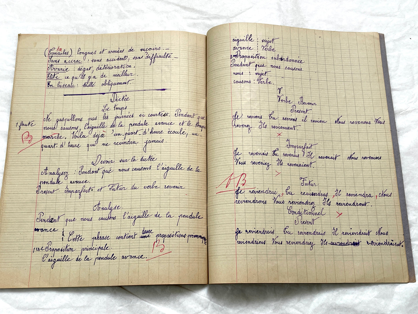 1920s - French Schoolgirl's Notebook - Vintage French Manuscript - Primary Education Ephemera - Daily Life Document