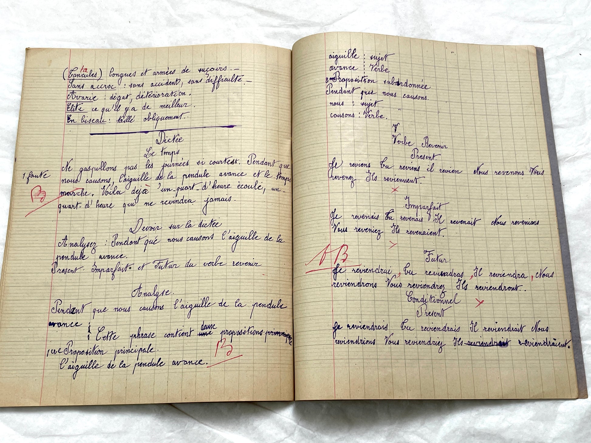 1920s - French Schoolgirl's Notebook - Vintage French Manuscript - Primary Education Ephemera - Daily Life Document