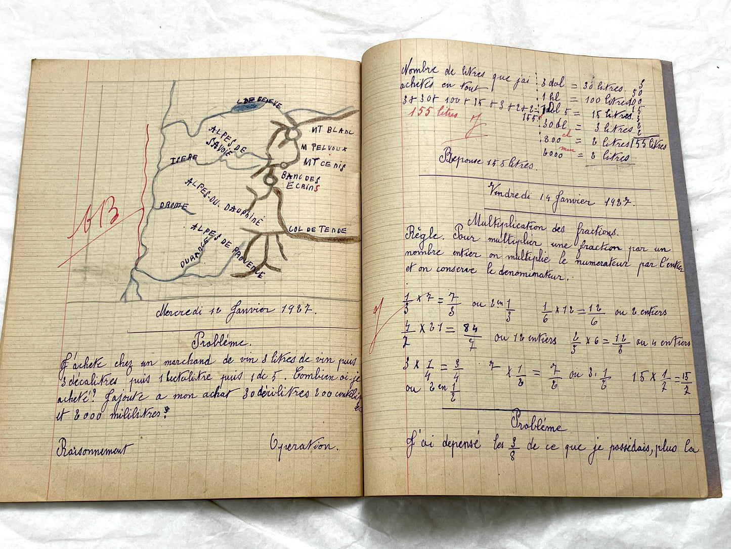 1920s - French Schoolgirl's Notebook - Vintage French Manuscript - Primary Education Ephemera - Daily Life Document