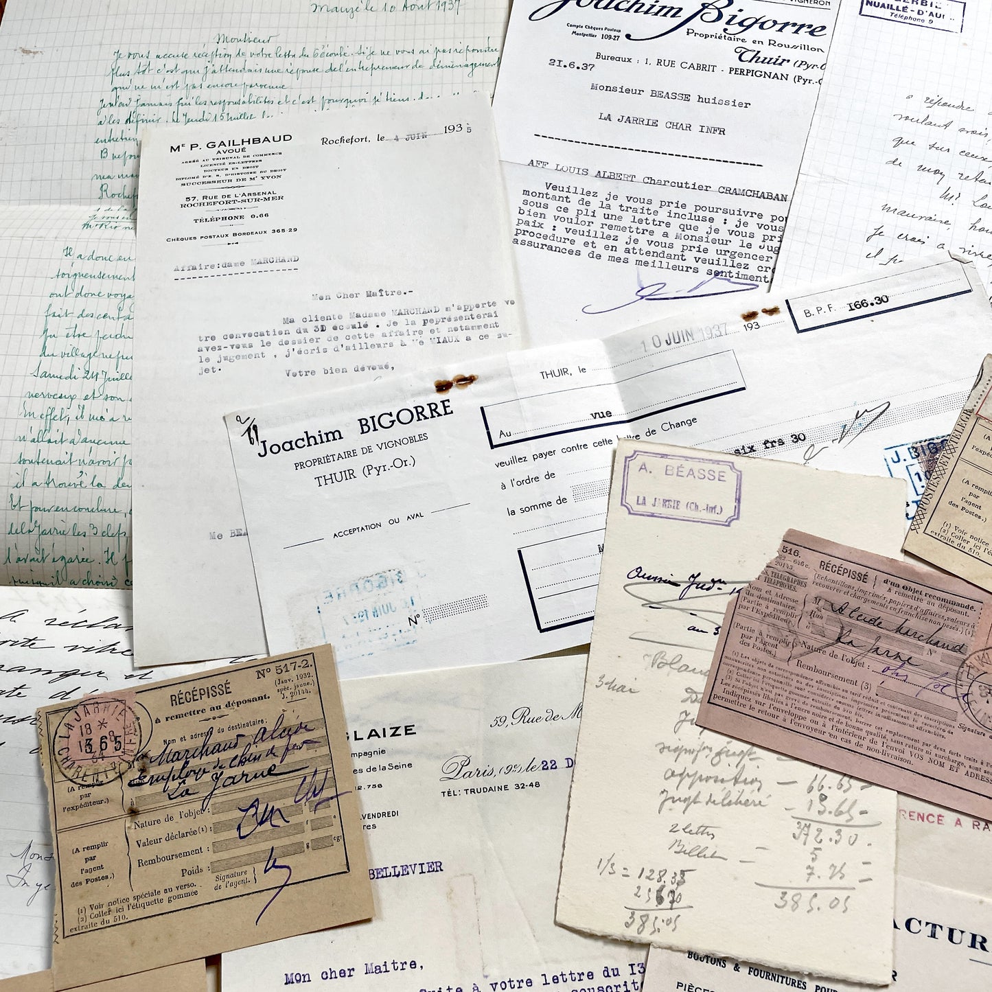 1930s - Vintage Ephemera Lot – French Letters, Invoices & Legal Documents from Notary Archive