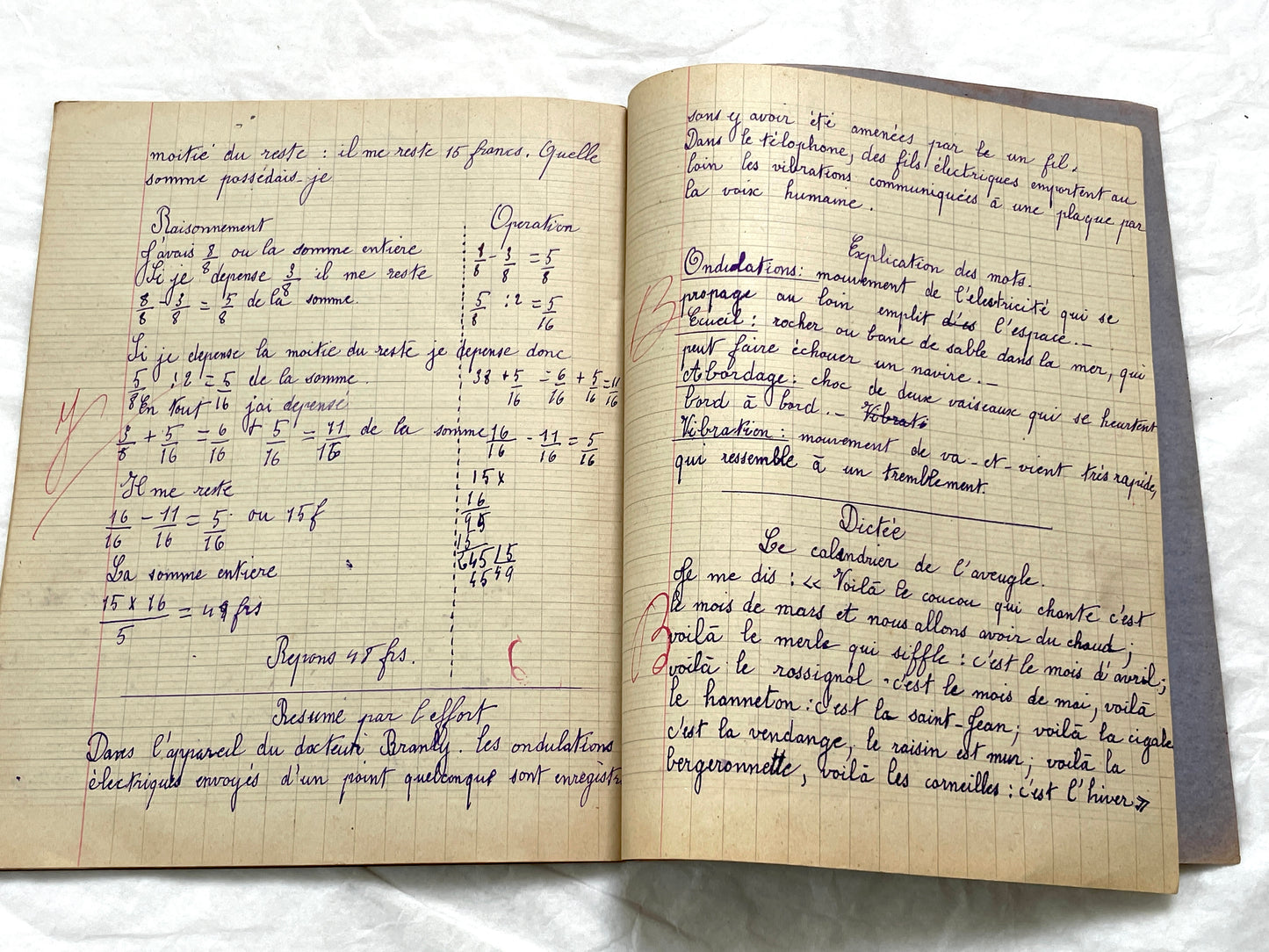 1920s - French Schoolgirl's Notebook - Vintage French Manuscript - Primary Education Ephemera - Daily Life Document