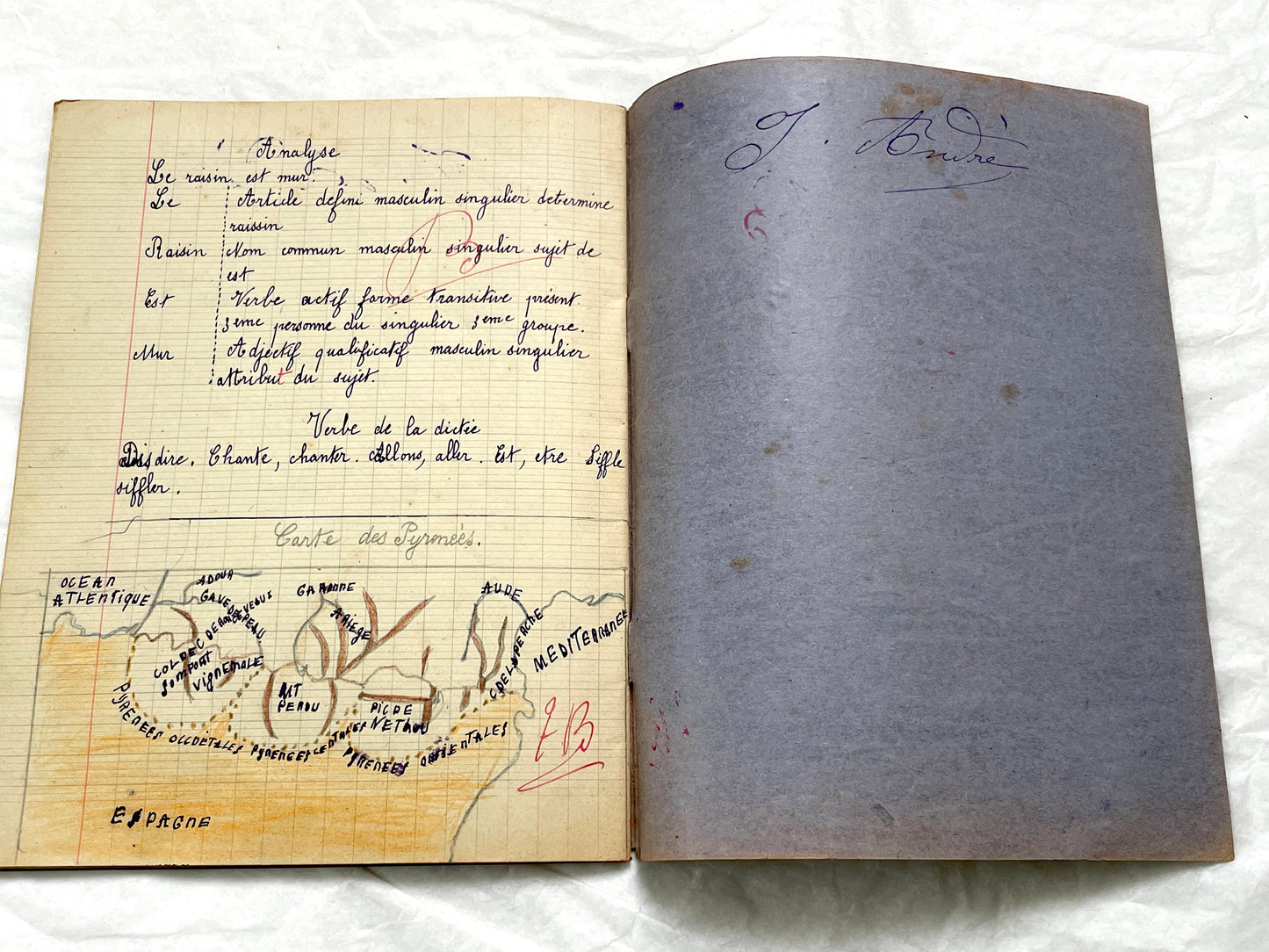 1920s - French Schoolgirl's Notebook - Vintage French Manuscript - Primary Education Ephemera - Daily Life Document