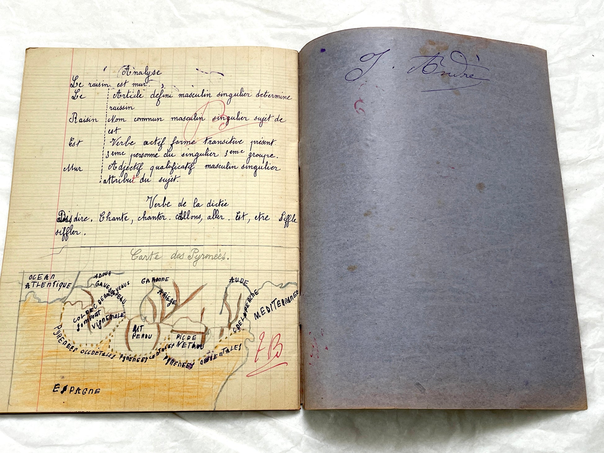 1920s - French Schoolgirl's Notebook - Vintage French Manuscript - Primary Education Ephemera - Daily Life Document