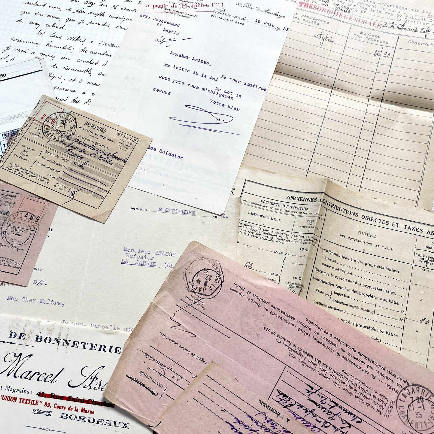 1930s - Vintage Ephemera Lot – French Letters, Invoices & Legal Documents from Notary Archive