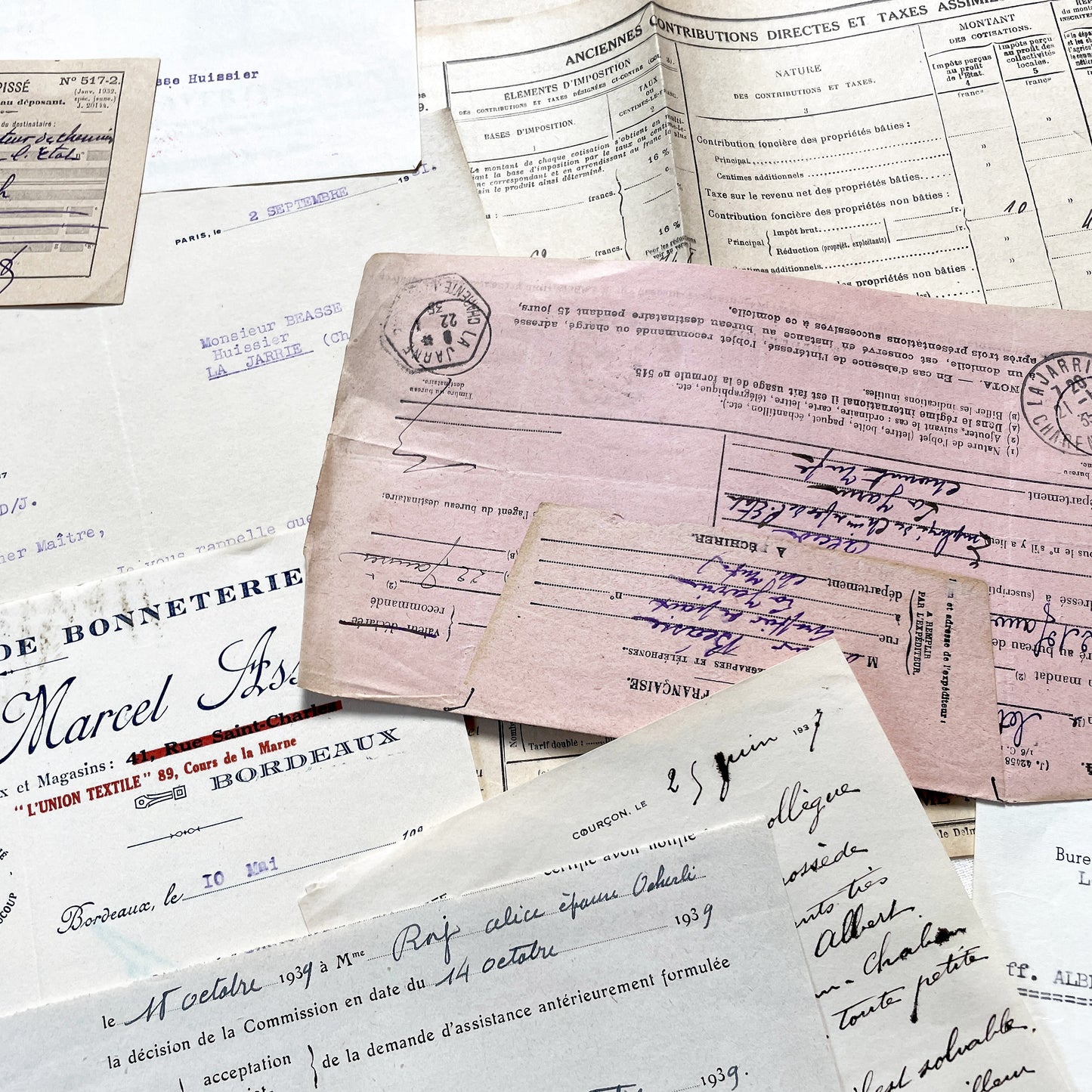 1930s - Vintage Ephemera Lot – French Letters, Invoices & Legal Documents from Notary Archive