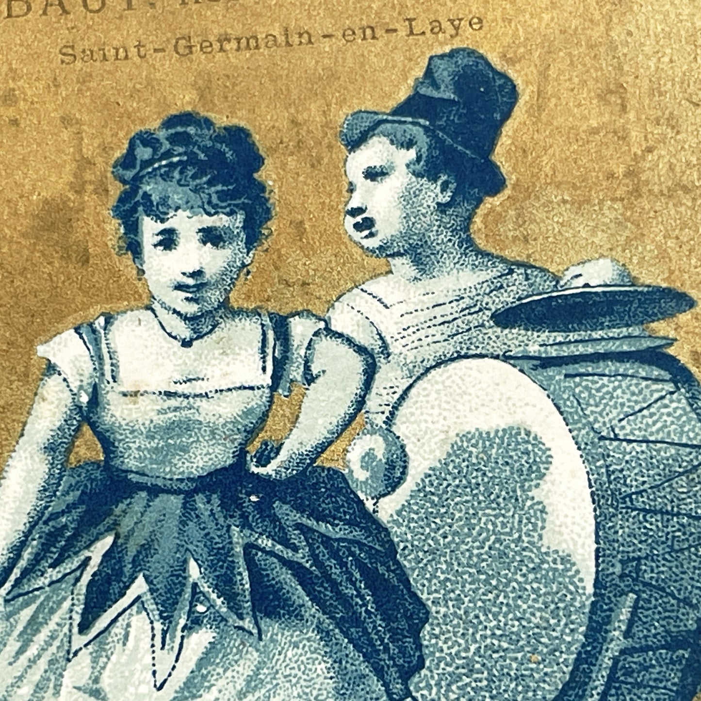 Late 19th - Antique French Advertising Chromo Card - H. Ribaut Watchmaking & Jewelry - Saint-Germain-en-Laye Children Performers Art Print