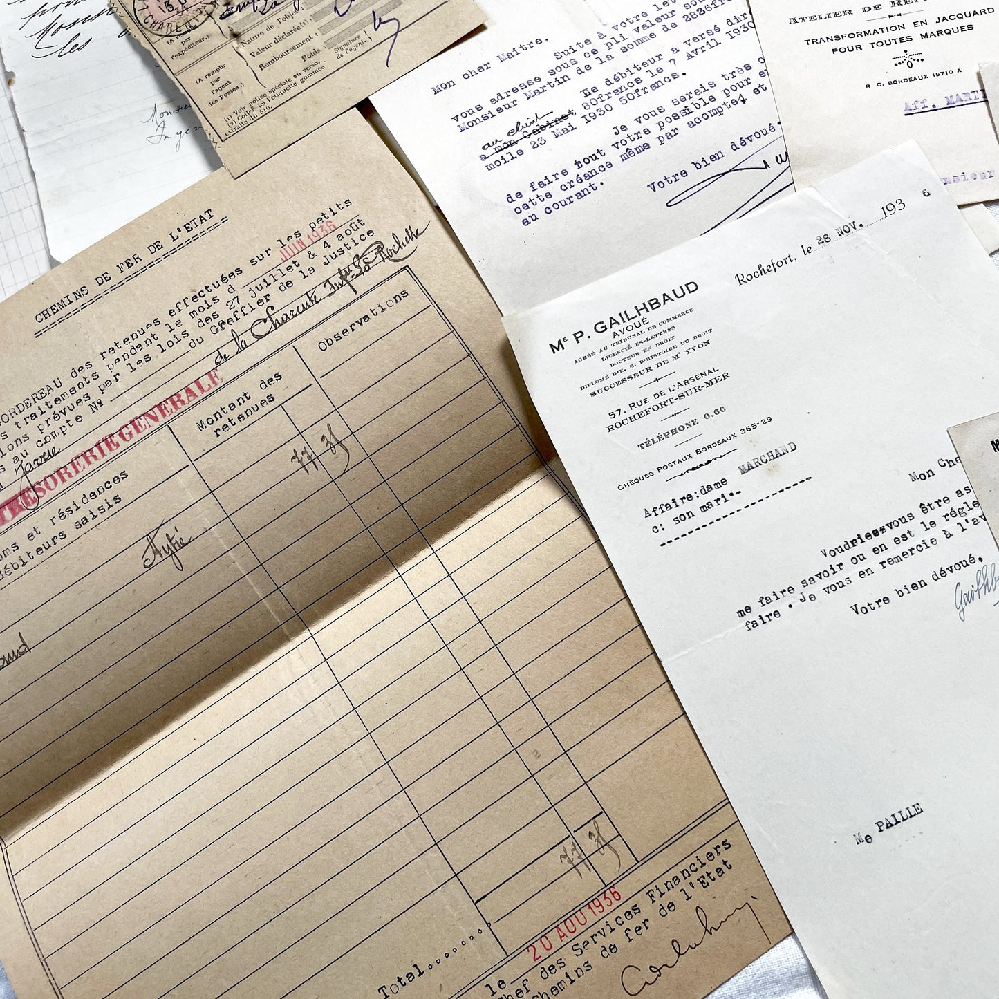 1930s - Vintage Ephemera Lot – French Letters, Invoices & Legal Documents from Notary Archive