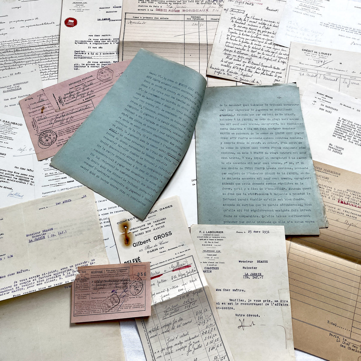 1930s - Vintage Ephemera Lot – French Letters, Invoices & Legal Documents from Notary Archive