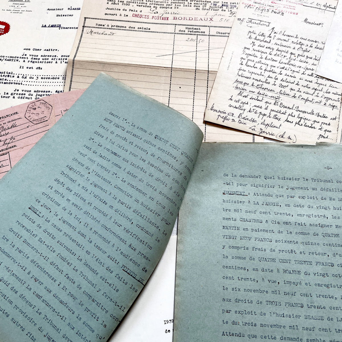 1930s - Vintage Ephemera Lot – French Letters, Invoices & Legal Documents from Notary Archive