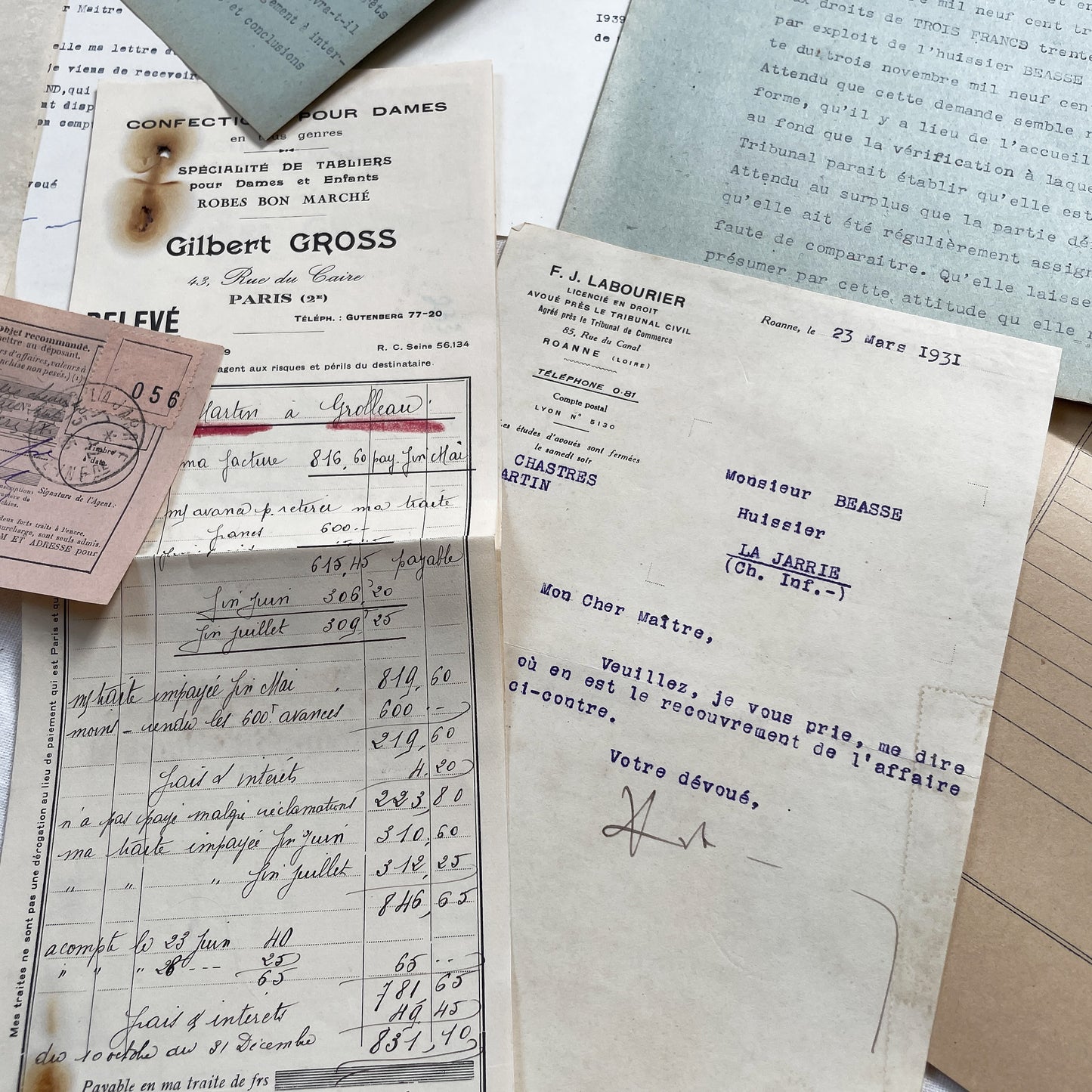 1930s - Vintage Ephemera Lot – French Letters, Invoices & Legal Documents from Notary Archive