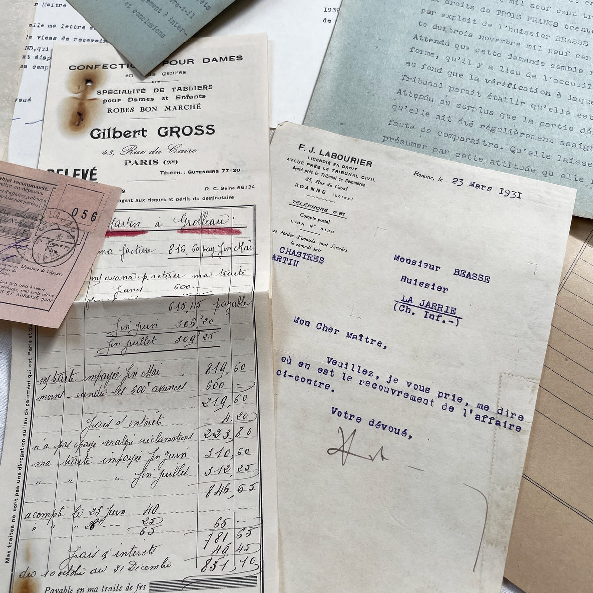 1930s - Vintage Ephemera Lot – French Letters, Invoices & Legal Documents from Notary Archive