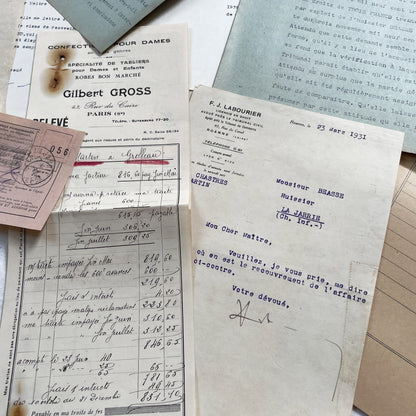 1930s - Vintage Ephemera Lot – French Letters, Invoices & Legal Documents from Notary Archive
