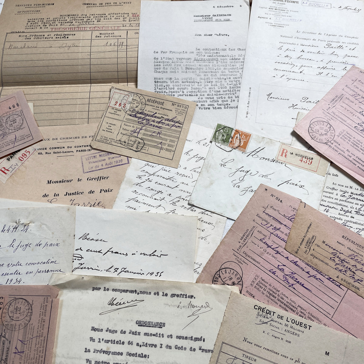 1930s - Vintage Ephemera Lot – French Letters, Invoices & Legal Documents from Notary Archive
