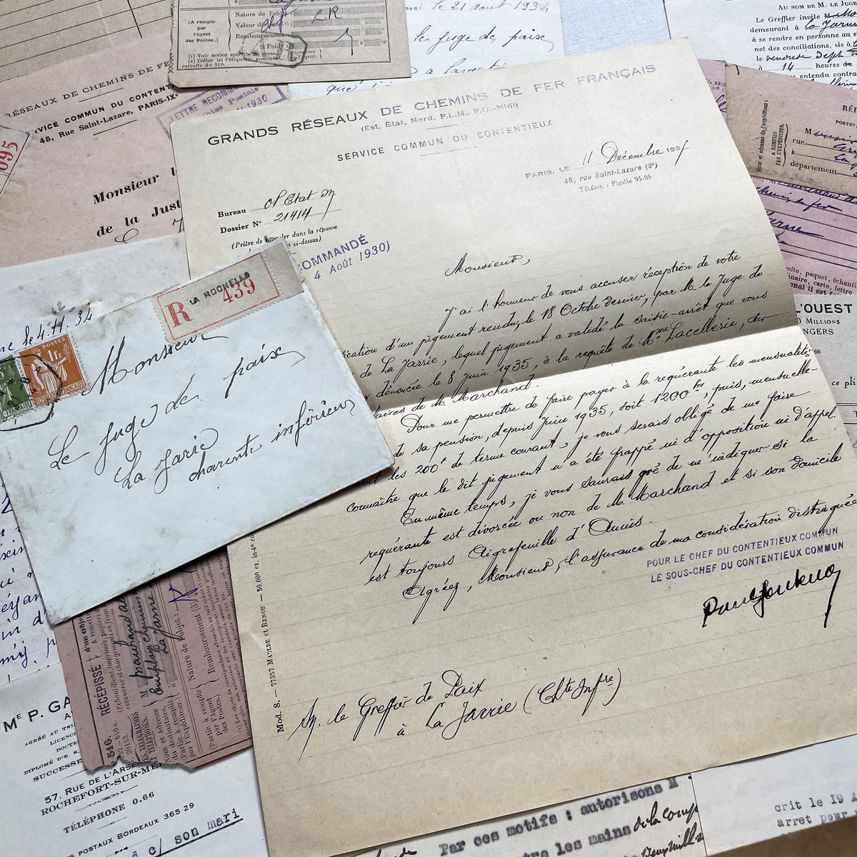 1930s - Vintage Ephemera Lot – French Letters, Invoices & Legal Documents from Notary Archive