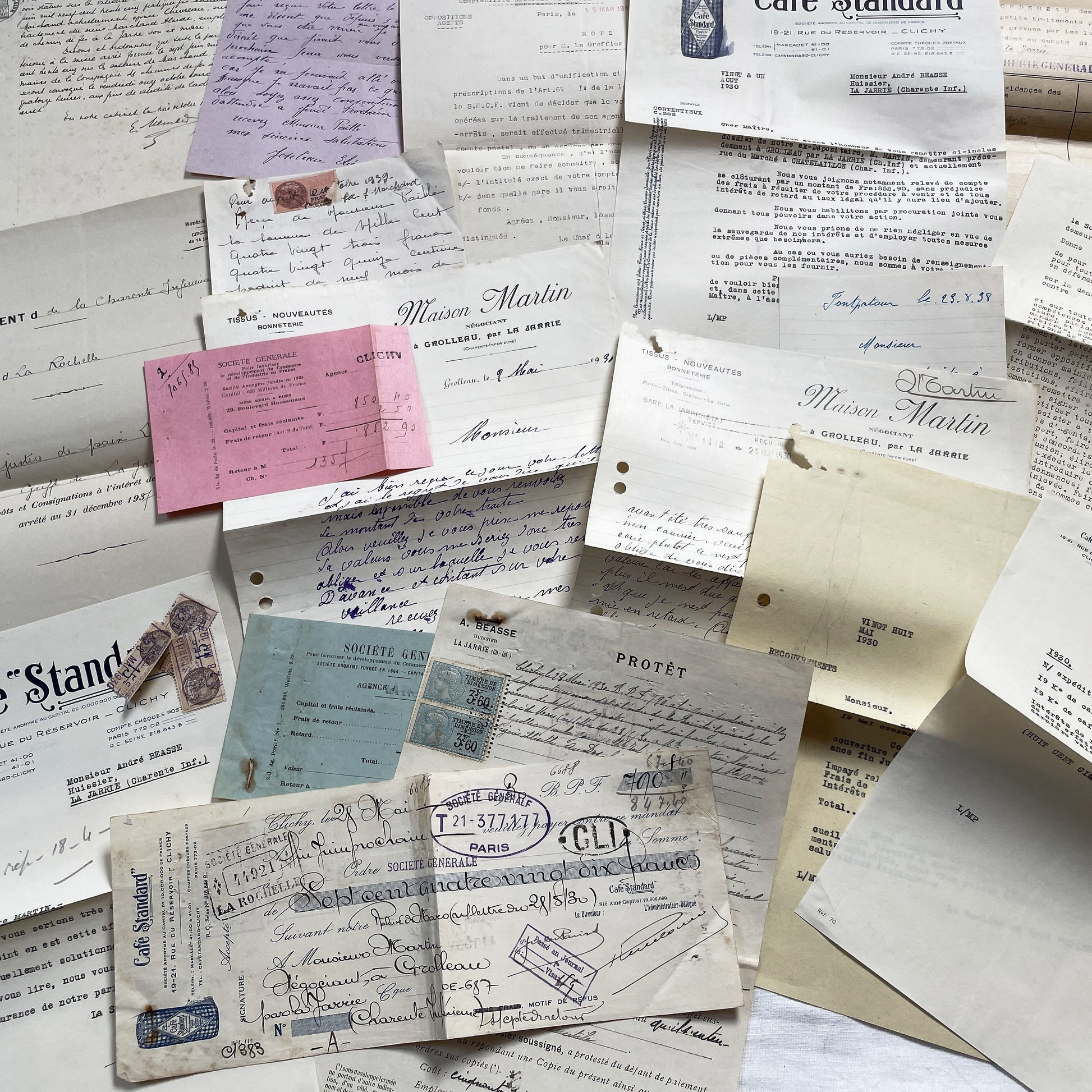 1930s - Vintage Ephemera Lot – French Letters, Invoices & Legal Documents from Notary Archive
