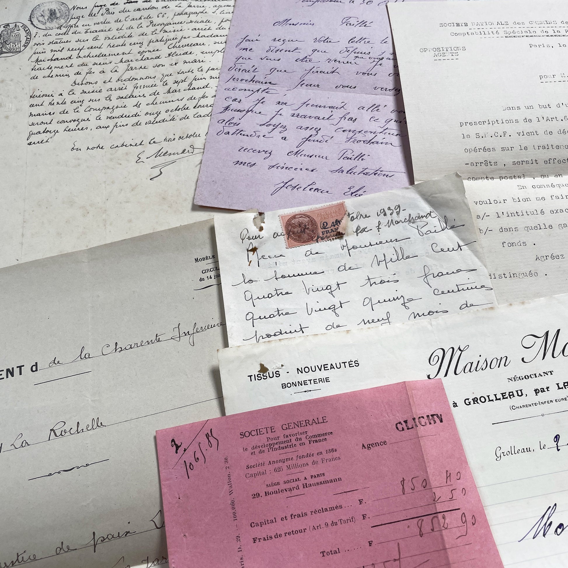 1930s - Vintage Ephemera Lot – French Letters, Invoices & Legal Documents from Notary Archive