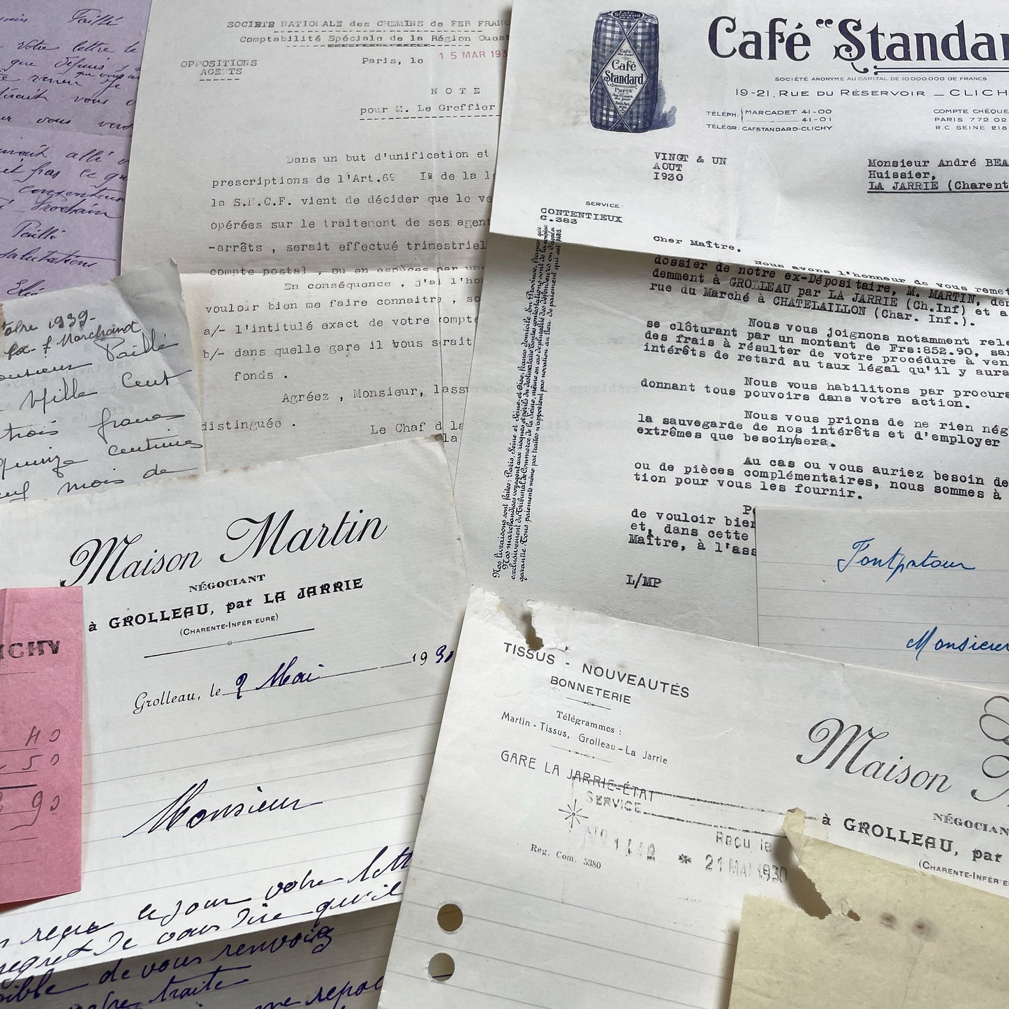 1930s - Vintage Ephemera Lot – French Letters, Invoices & Legal Documents from Notary Archive
