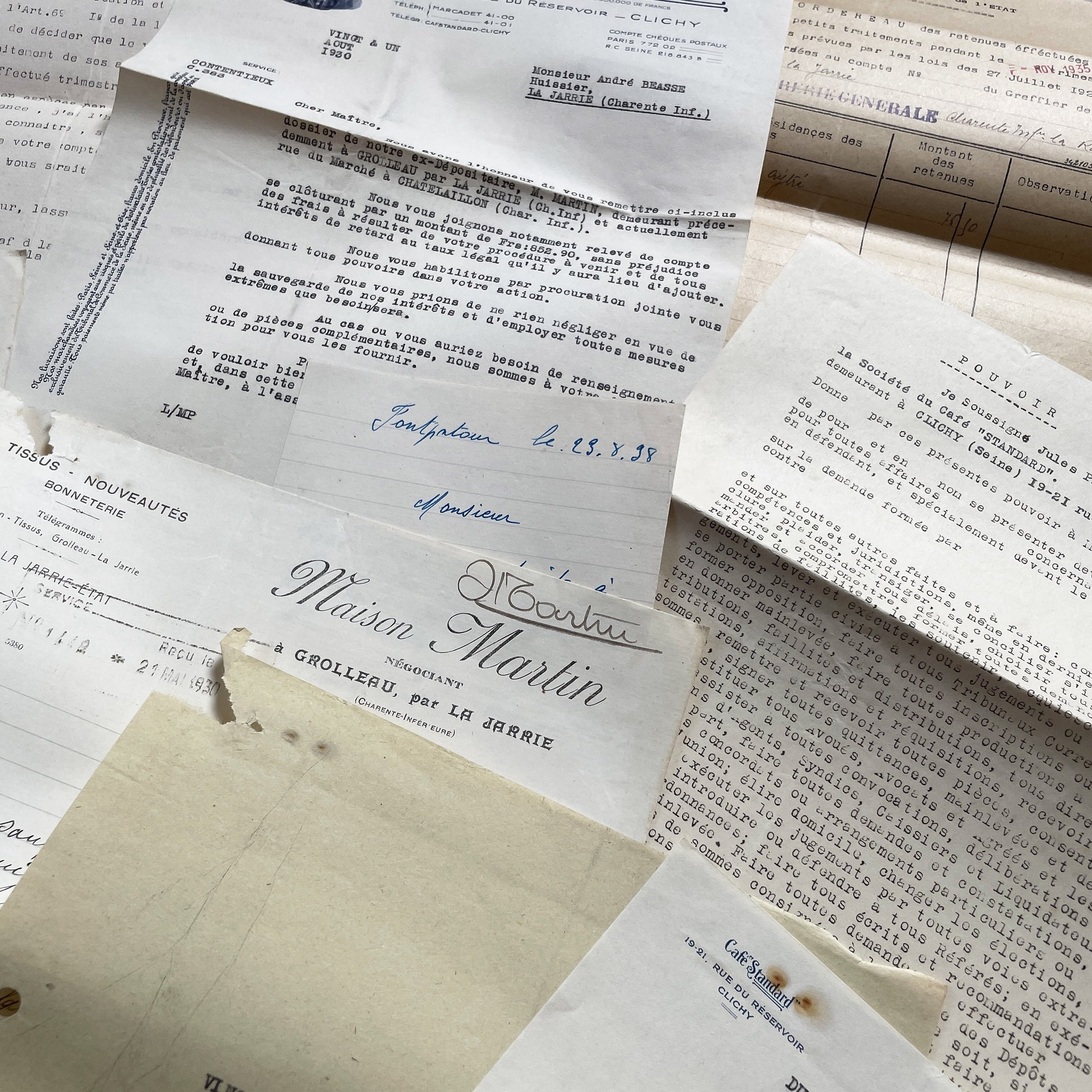 1930s - Vintage Ephemera Lot – French Letters, Invoices & Legal Documents from Notary Archive
