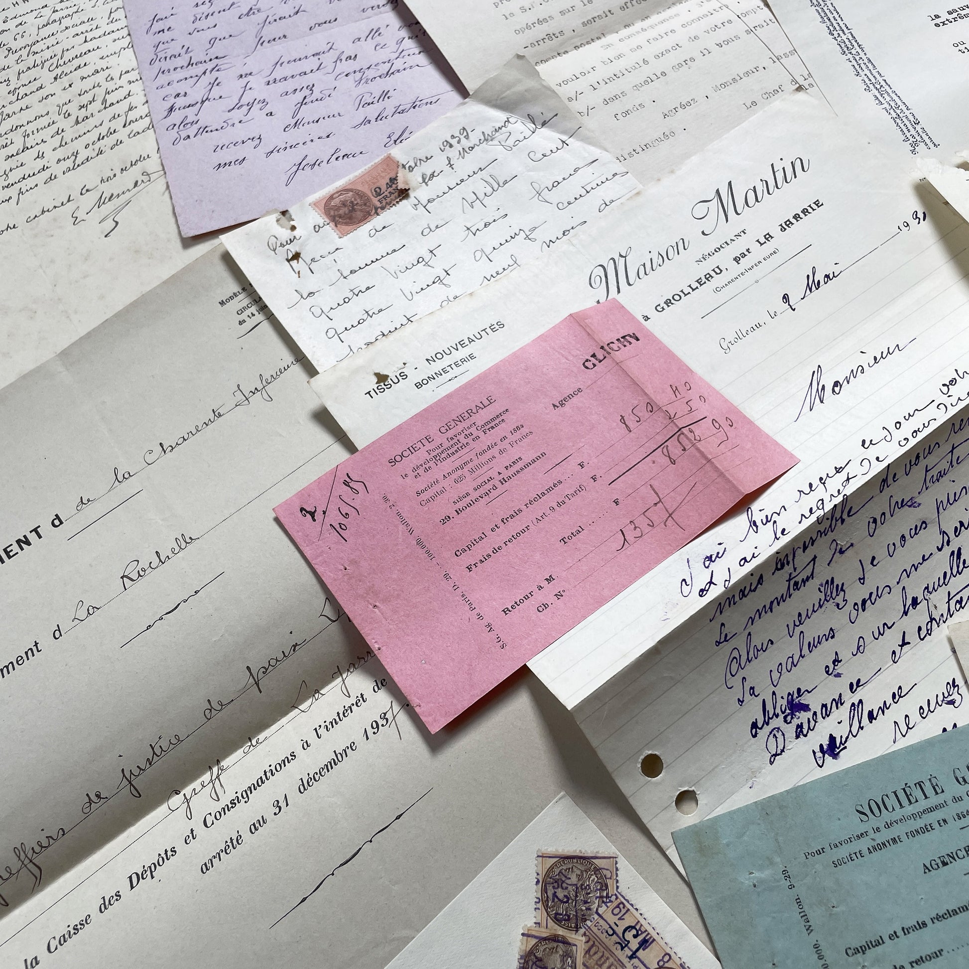1930s - Vintage Ephemera Lot – French Letters, Invoices & Legal Documents from Notary Archive