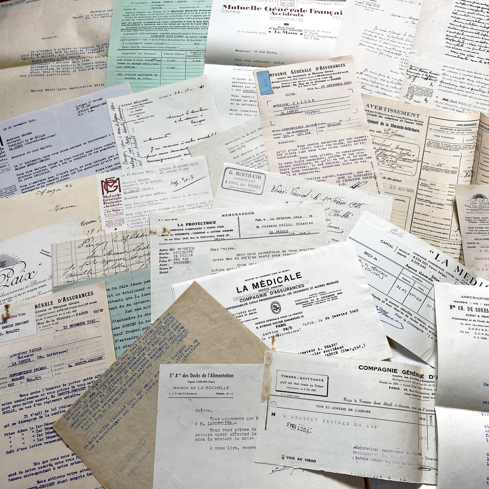 1940s - Vintage Ephemera Lot – French Letters, Invoices & Legal Documents from Notary Archive