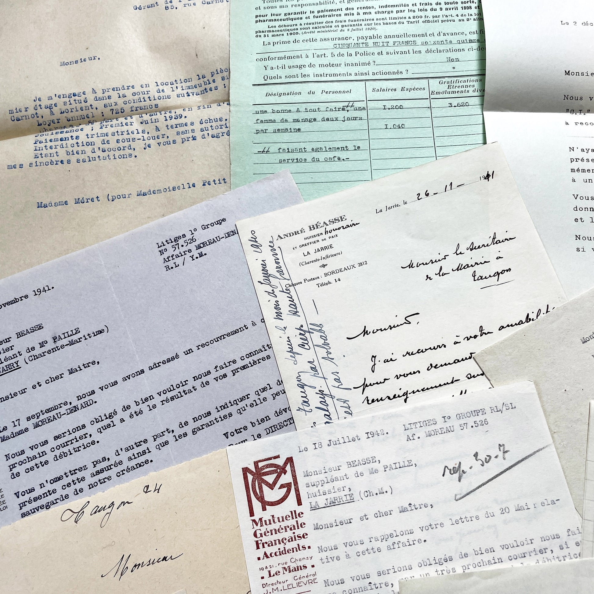 1940s - Vintage Ephemera Lot – French Letters, Invoices & Legal Documents from Notary Archive