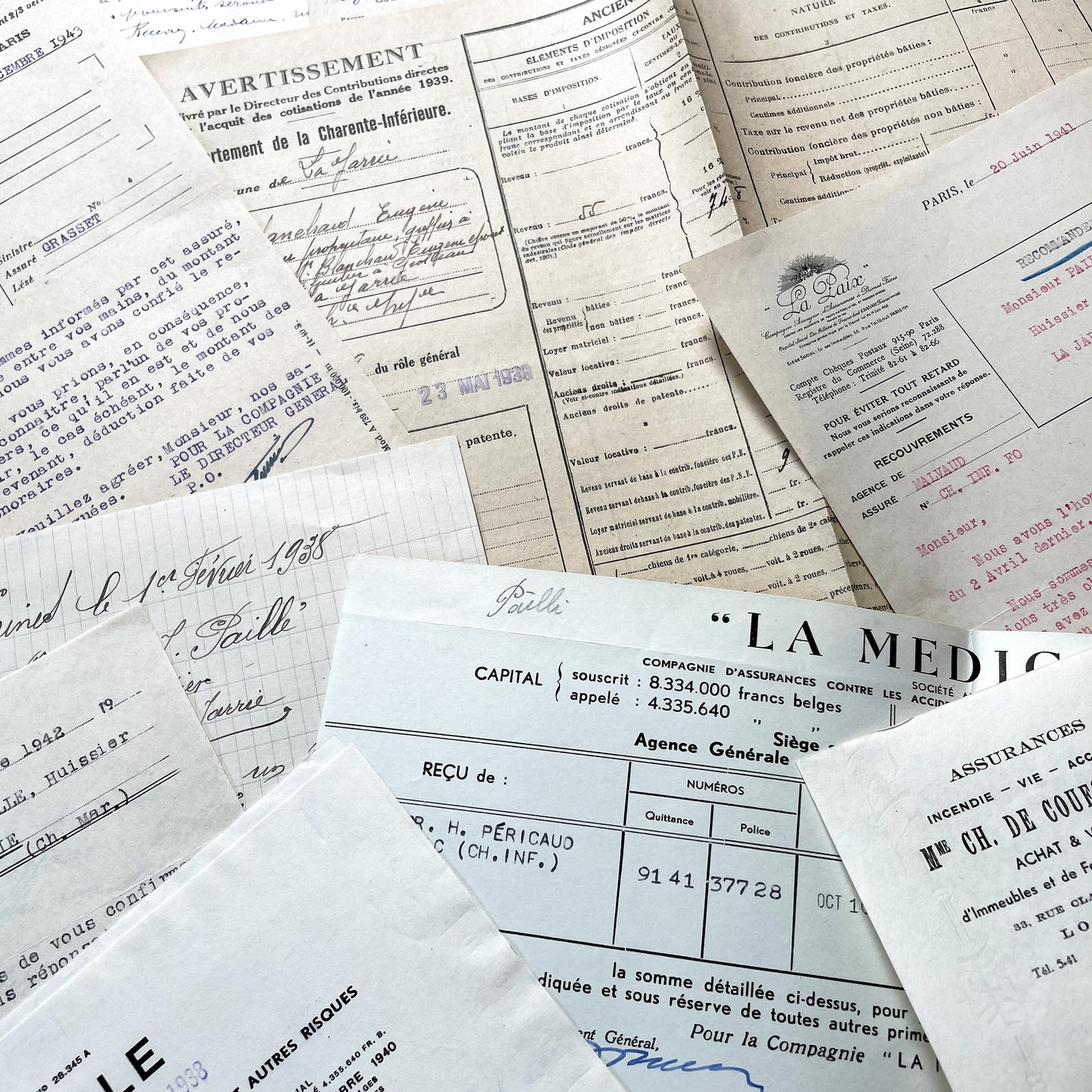 1940s - Vintage Ephemera Lot – French Letters, Invoices & Legal Documents from Notary Archive