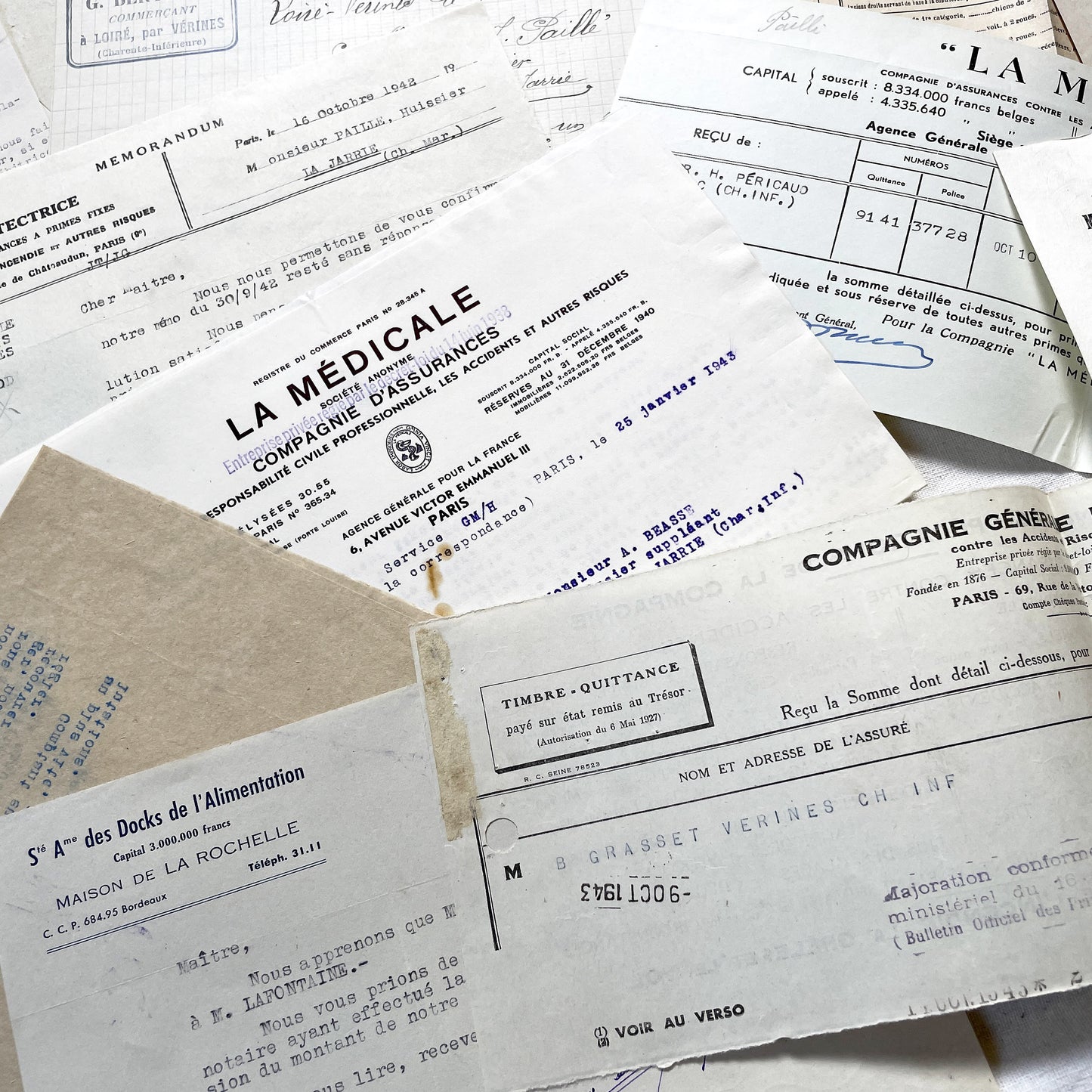 1940s - Vintage Ephemera Lot – French Letters, Invoices & Legal Documents from Notary Archive