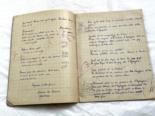1920s - French School Notebook - Young Girl's Handwritten Exercises - Vintage Educational Ephemera - History