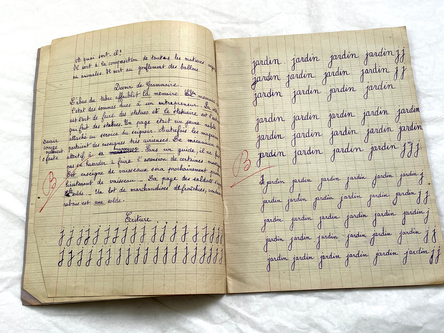 1920s - French School Notebook - Young Girl's Handwritten Exercises - Vintage Educational Ephemera - History
