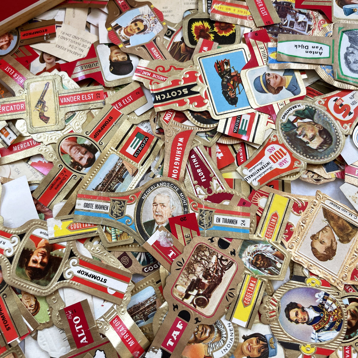 1960s - 50 Vintage Cigar Bands Collection - European And American Tobacco Rings - Over 50 Unique Designs - Collectible Paper Ephemera