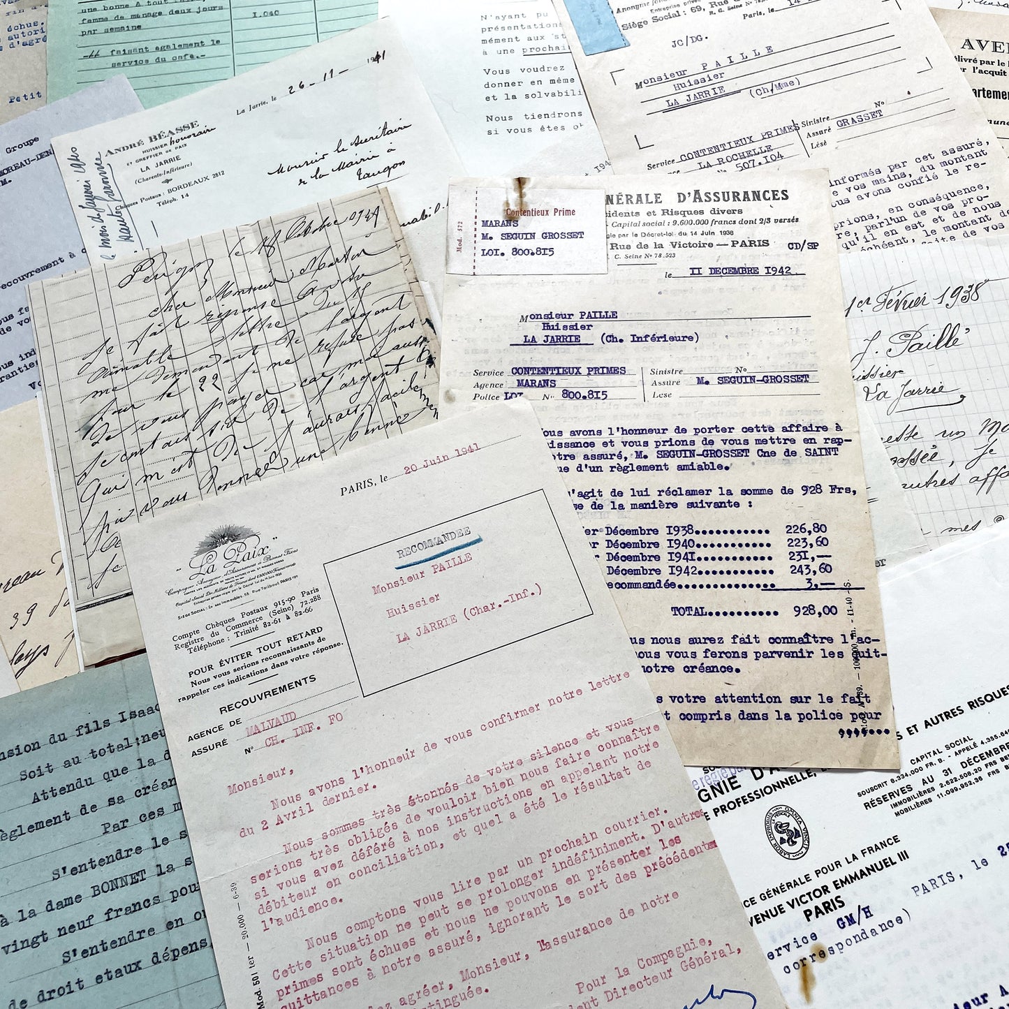 1940s - Vintage Ephemera Lot – French Letters, Invoices & Legal Documents from Notary Archive