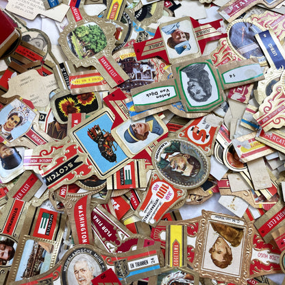 1960s - 50 Vintage Cigar Bands Collection - European And American Tobacco Rings - Over 50 Unique Designs - Collectible Paper Ephemera