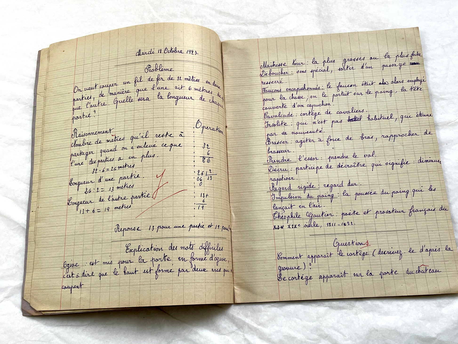 1920s - French School Notebook - Young Girl's Handwritten Exercises - Vintage Educational Ephemera - History