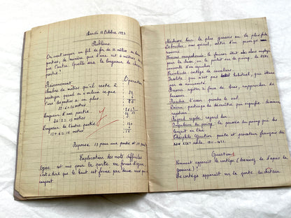 1920s - French School Notebook - Young Girl's Handwritten Exercises - Vintage Educational Ephemera - History