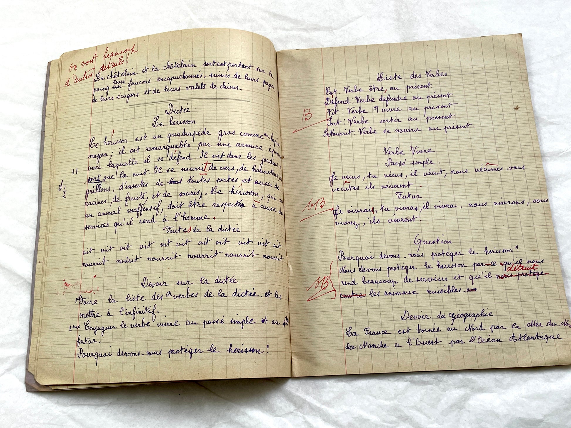1920s - French School Notebook - Young Girl's Handwritten Exercises - Vintage Educational Ephemera - History