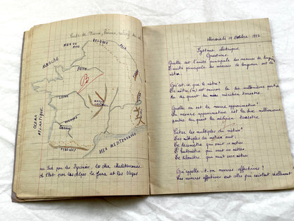 1920s - French School Notebook - Young Girl's Handwritten Exercises - Vintage Educational Ephemera - History