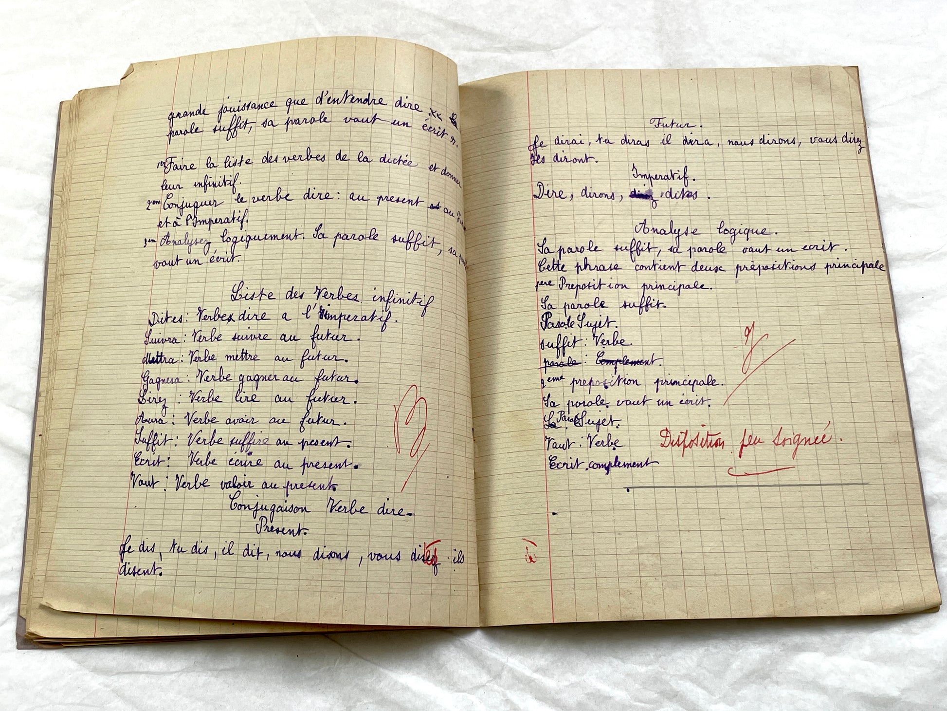 1920s - French School Notebook - Young Girl's Handwritten Exercises - Vintage Educational Ephemera - History