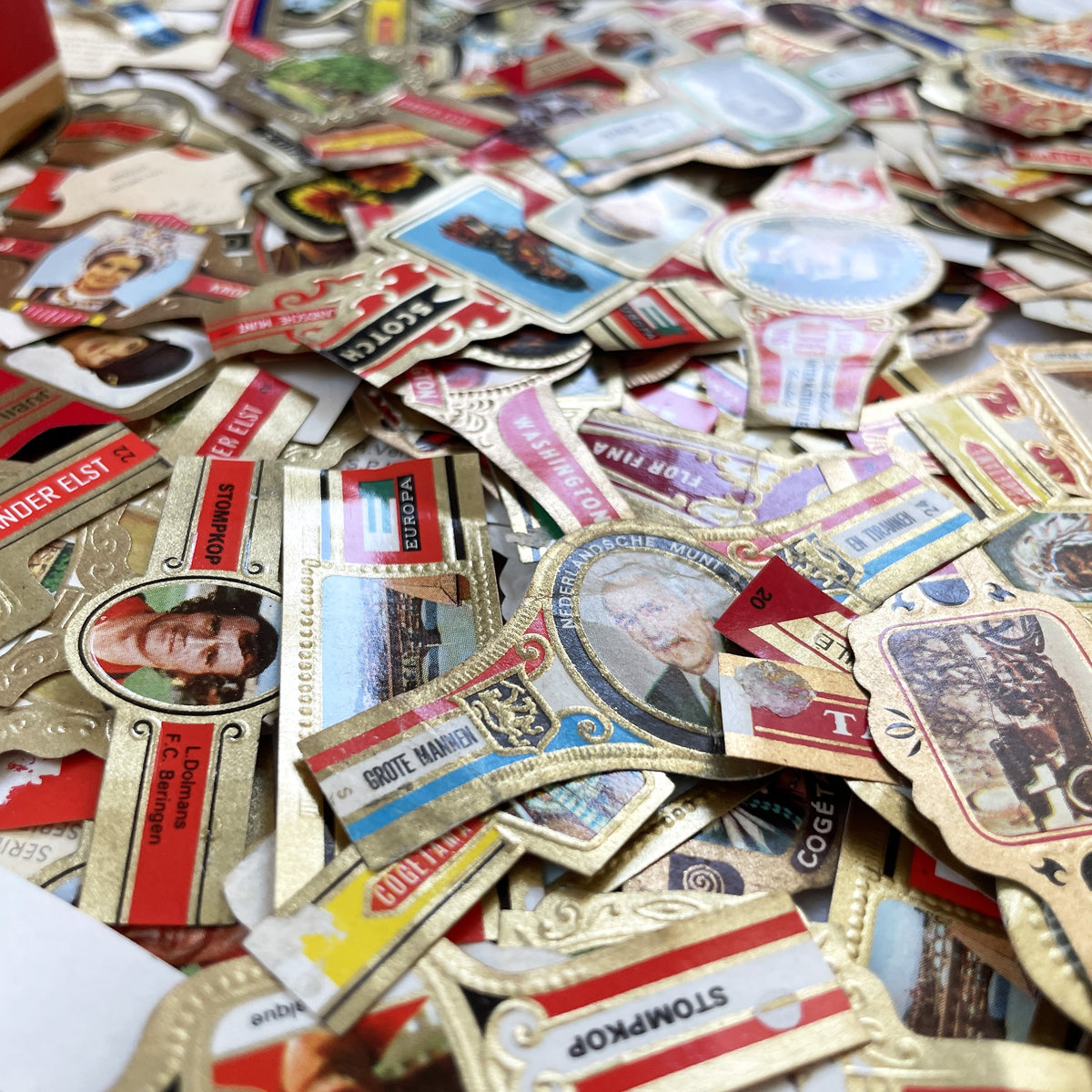 1960s - 50 Vintage Cigar Bands Collection - European And American Tobacco Rings - Over 50 Unique Designs - Collectible Paper Ephemera
